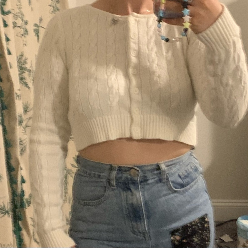Brandy Melville cropped knit white button sweater